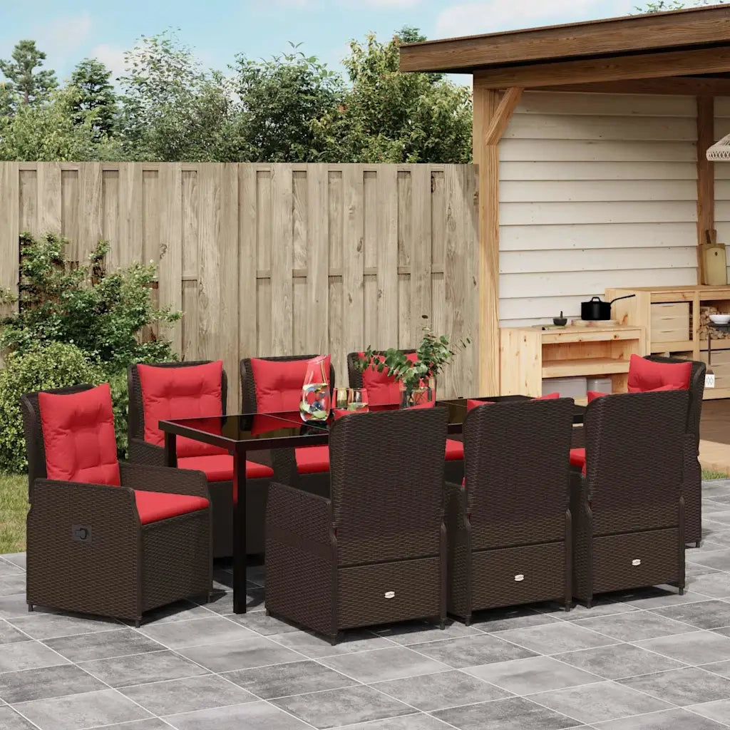 Set da Pranzo per Giardino 9 pcs Marrone Poly Rattan 3381029