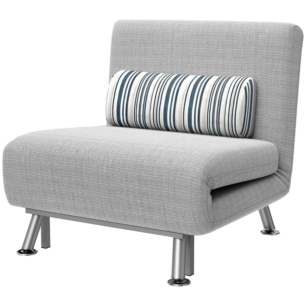 Letto Singolo Pieghevole con Materasso e Schienale Reclinabile ¨C Zephmum ¨C Grigio Chiaro, Acciaio e Lino, 75x70x75