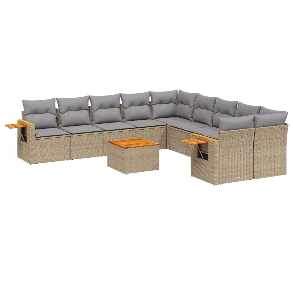 Set Divani da Giardino 11 pz con Cuscini Beige in Polyrattan