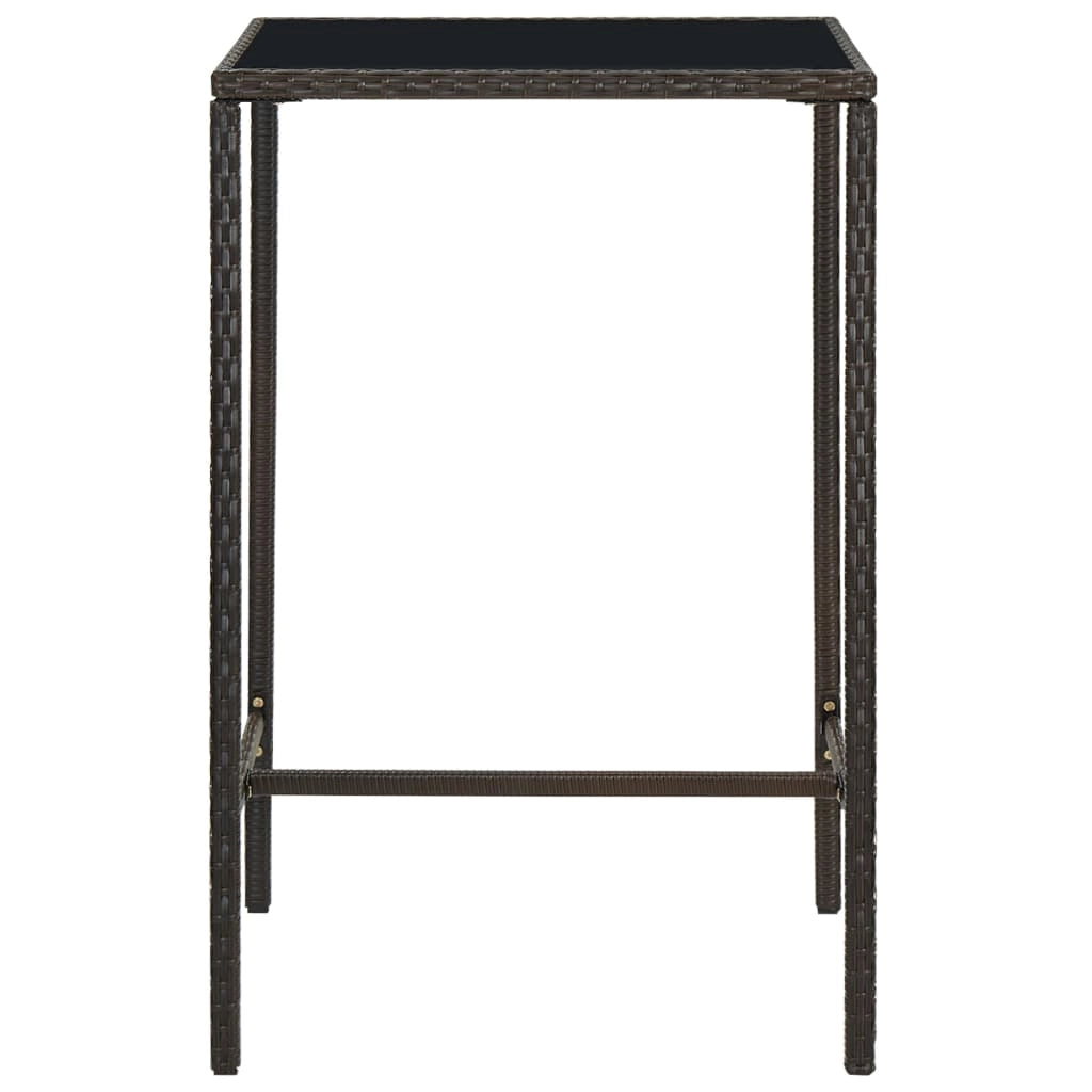 vidaXL Tavolo da Bar da Giardino Marrone 70x70x110 cm Polyrattan Vetro