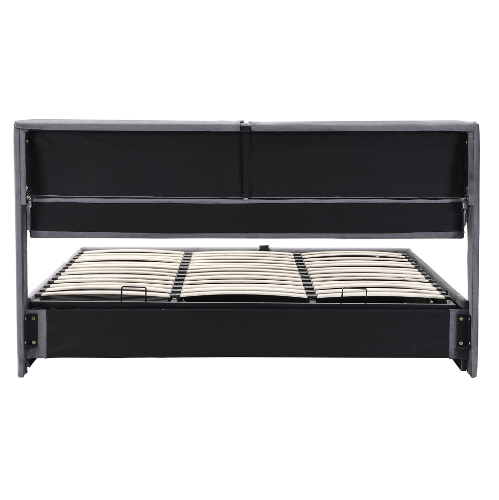 Letto imbottito in velluto grigio 180 x 200 cm con contenitore e 3 cassetti