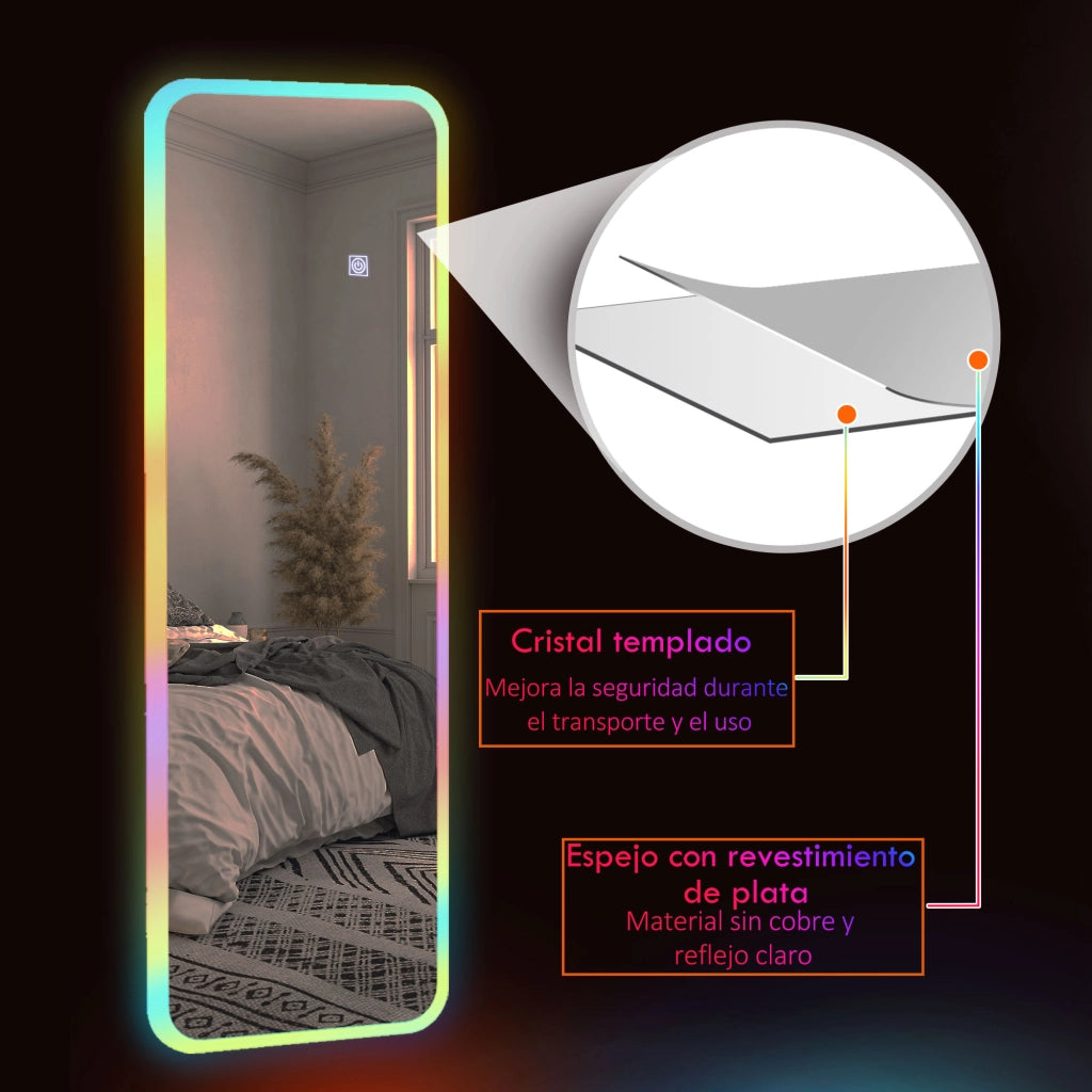 Specchio a Pieno Corpo con Luci LED ¨C Zephmum ¨C 120x40 cm Colori RGB