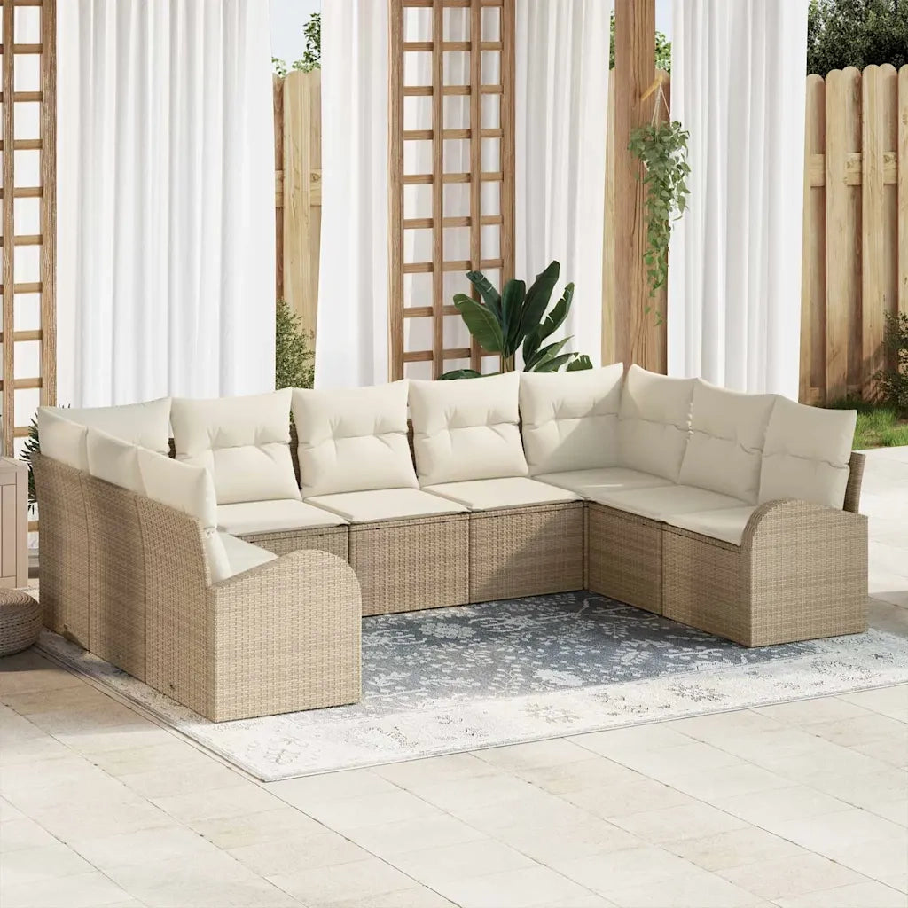 Set di divani con cuscino 9 pcs Beige Rattan in Polipropilene