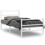 Letto singolo | Letto per adulti | Giroletto con Testiera e Pediera Metallo Bianco 100x190 cm