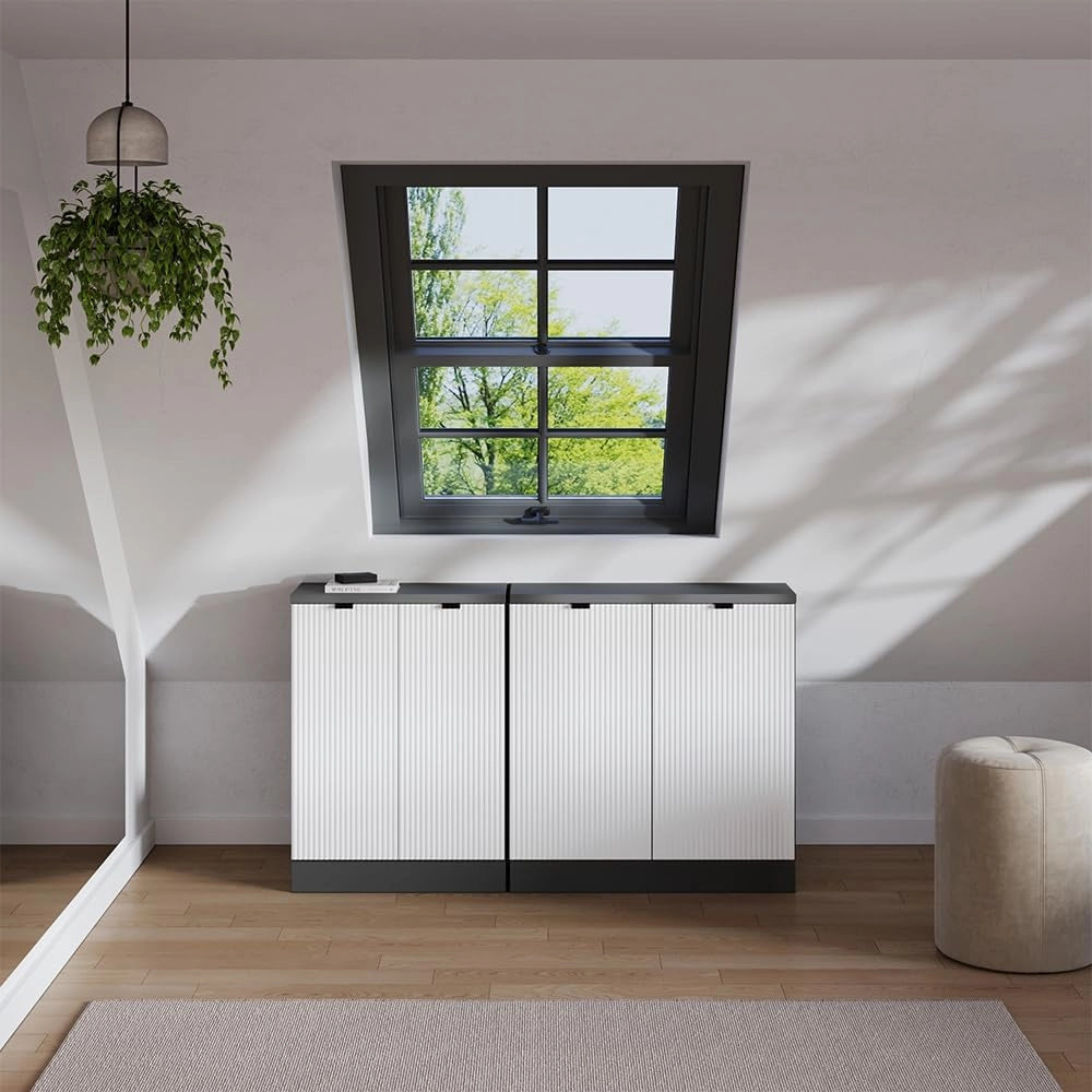 Set di mobili sottotetto Rion, Ondulazione bianca, 140 cm Set di 2 carcasse armadio profondità 60 cm, adatto per il salvaspazio sotto tetti spioventi