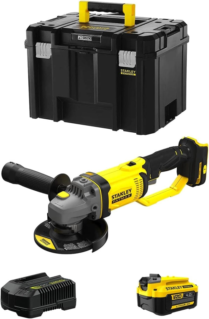 Smerigliatrice Angolare STANLEY FatMax SFMCG400M1T (1 Batteria 4,0 Ah + Caricabatteria + TSTAK VI)