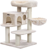 Tiragraffi con piattaforma di osservazione amaca grande grotta spessi pali in sisal stabile 112 cm beige 12_0000137