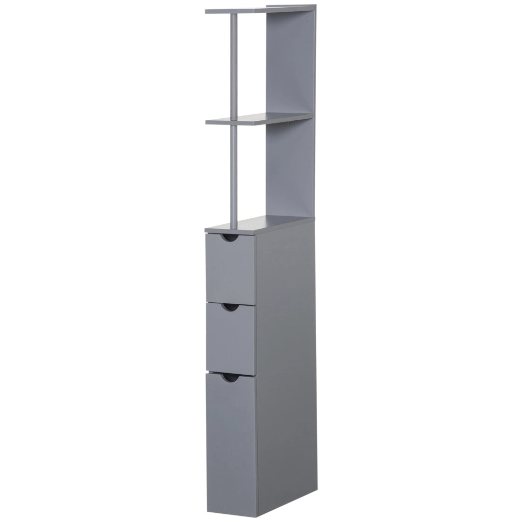 Mobile Colonna Bagno con Ripiani e Cassetti ¨C Zephmum ¨C Legno Grigio 15x33x136.8 cm