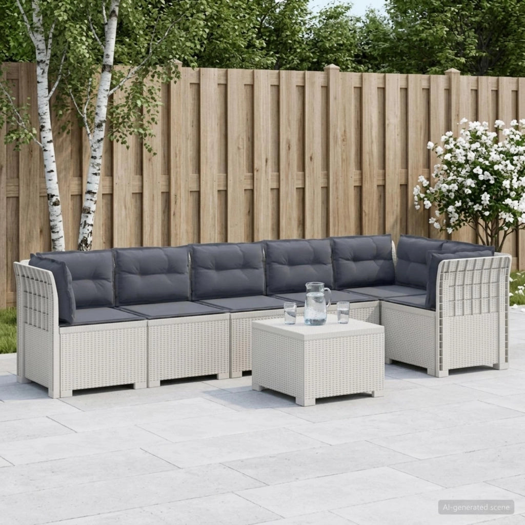 Divano da Giardino 6 Posti con Cuscini Aspetto Rattan PP Bianco 3444133