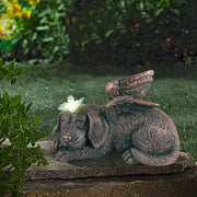 Decorazione solare per giardino figure con farfalla - Resistente al tempo animale in rilievo per balcone, cagnolino addormentato alimentato da energia solare, figura ornamentale per tomba, regalo per donna, madre, in rame.