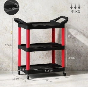 CARRELLO DA OFFICINA 83x43x97 cm Nero in plastica