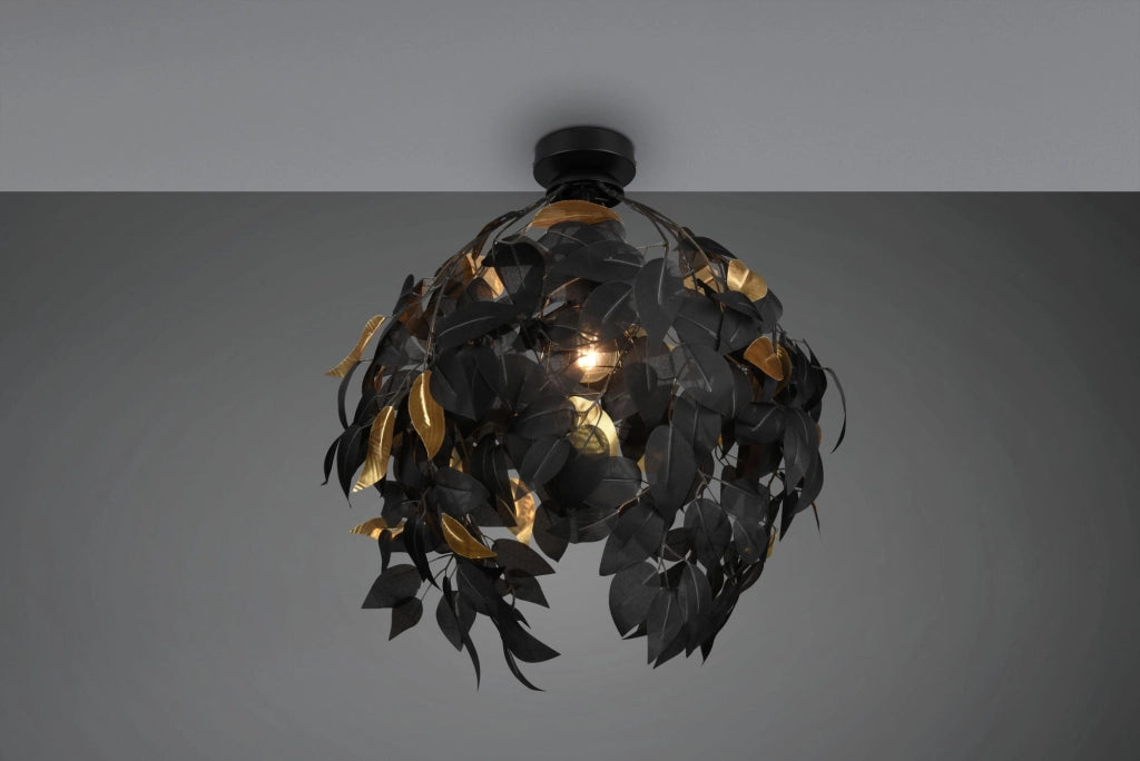 LEAVY PLAFONIERA FOGLIE LAVABILI NERO E ORO D. 38CM 1 LUCE ATTACCO E27