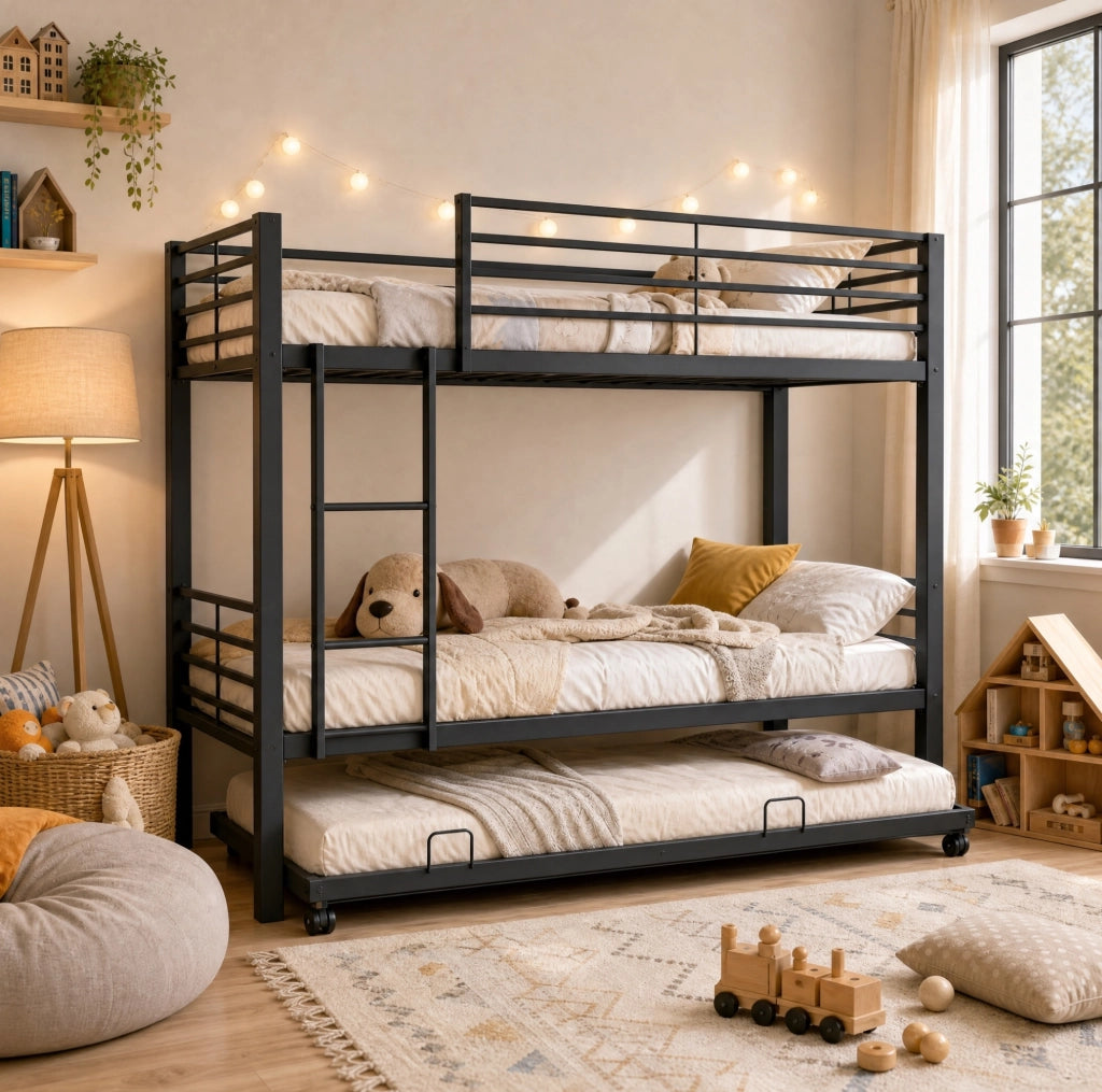 Letto a castello in metallo 90x200 cm con letto estraibile nero