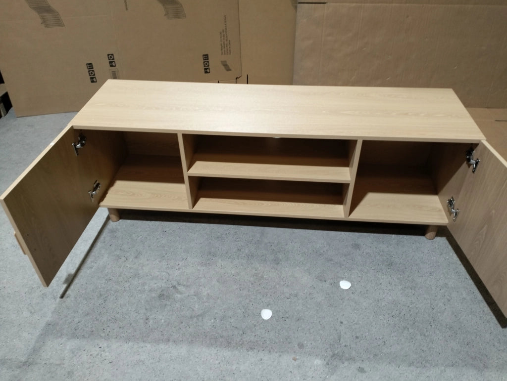 Mobile porta TV con ante e passacavi, maniglie in legno, stile rustico moderno per soggiorno, in MDF, rovere, 140 × 40 × 48 cm