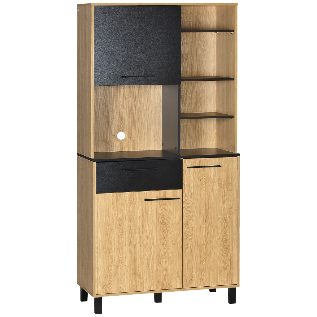 Armadio da cucina con cassetto e ante scorrevoli ¨C zephmum ¨C nero e legno naturale 180 cm