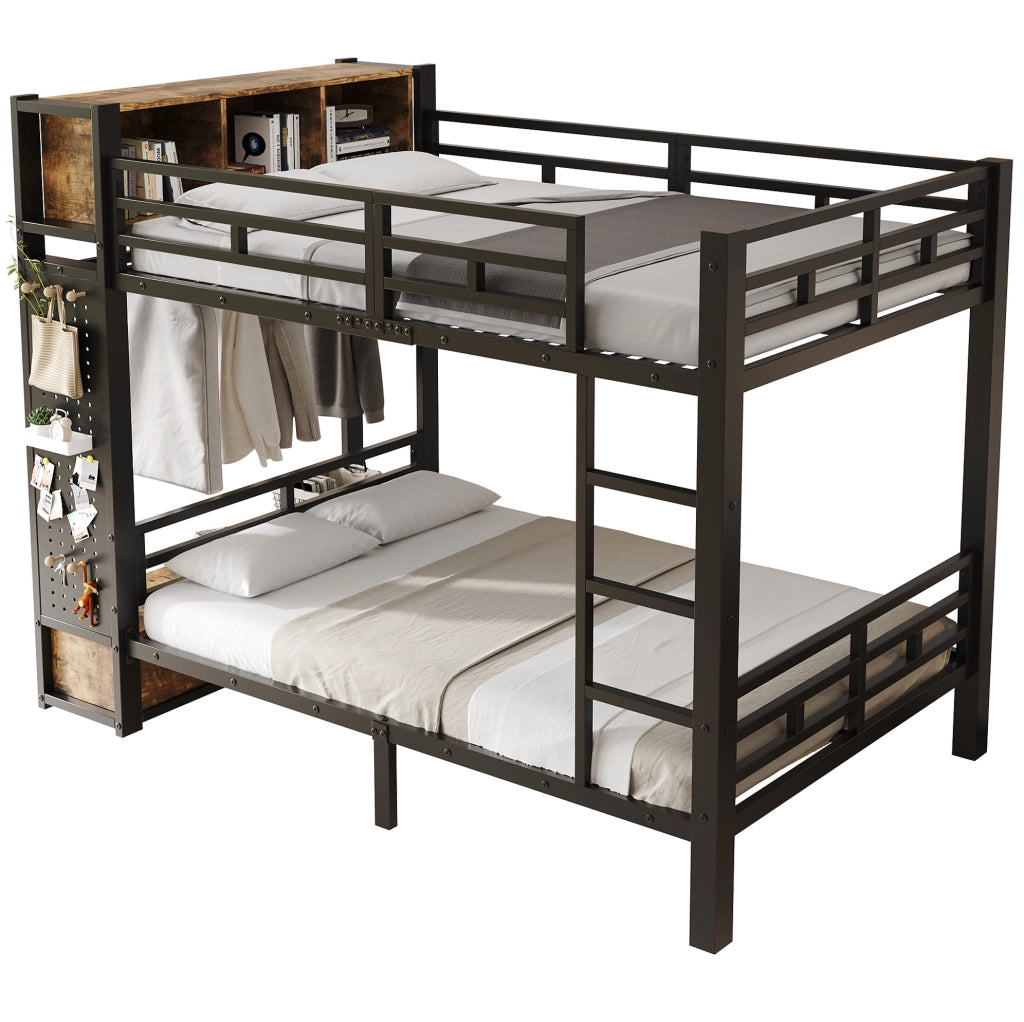 Etagenbett in metallo nero 120x200 cm con armadio; cassetto e vani portaoggetti
