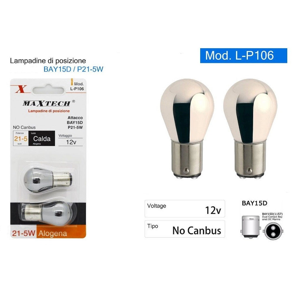 Trade Shop - Lampadine Di Posizione Bay15d 12v 21-5w Auto Luce Calda Alogena No Canbus L-p106 -