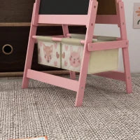 Lavagna per Bambini con Cavalletto 3 in 1 e 2 Contenitori, Età 3-8 anni, 54x46.5x93cm, Rosa