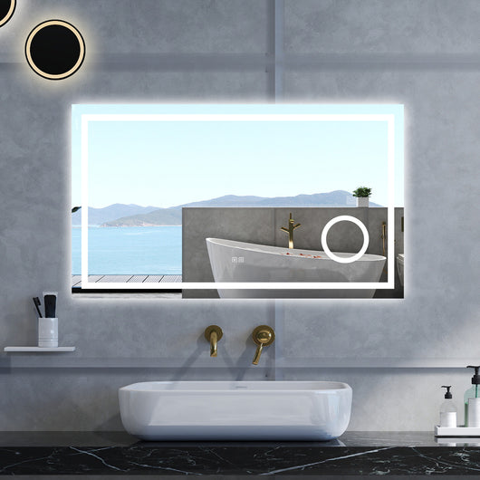 Specchio da bagno Rettangolare con 80x60cm,ingranditore 3x,Blue tooth,3 colori,Memoria, Antifog,Regorabile,Retroilluminato,doppio interruttore,