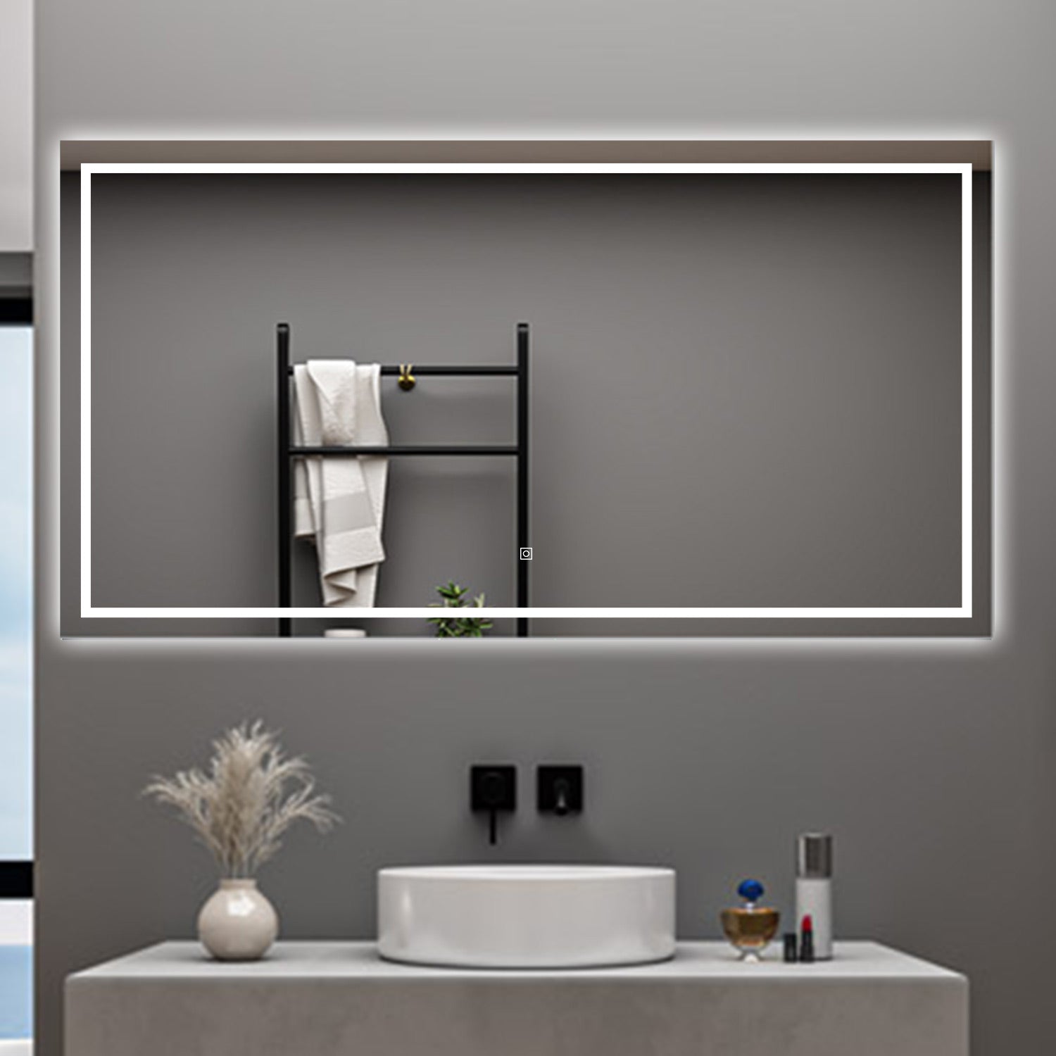 AICA Specchio da bagno  80 x 120 cm, dimmerabile, interruttore touch, Funzione Memoria, antiappannamento, 3 colori