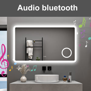 AICA Specchio da bagno  100 x 60 cm, dimmerabile, Blue tooth, Funzione Memoria, antiappannamento, 3 colori, Magnificatore