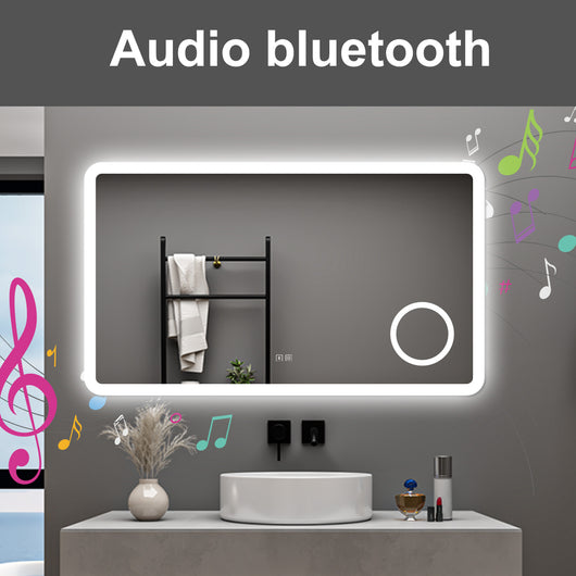 AICA Specchio da bagno  100 x 60 cm, dimmerabile, Blue tooth, Funzione Memoria, antiappannamento, 3 colori, Magnificatore
