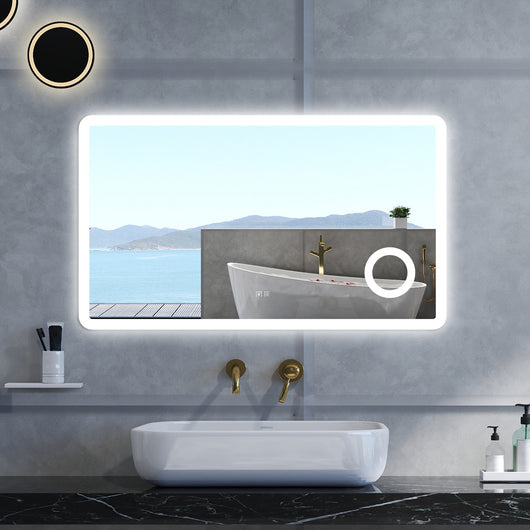 Specchio da bagno Rettangolare con 120x70cm,ingranditore 3x,Blue tooth,3 colori,Memoria, Antifog,Regorabile,Retroilluminato,doppio interruttore,
