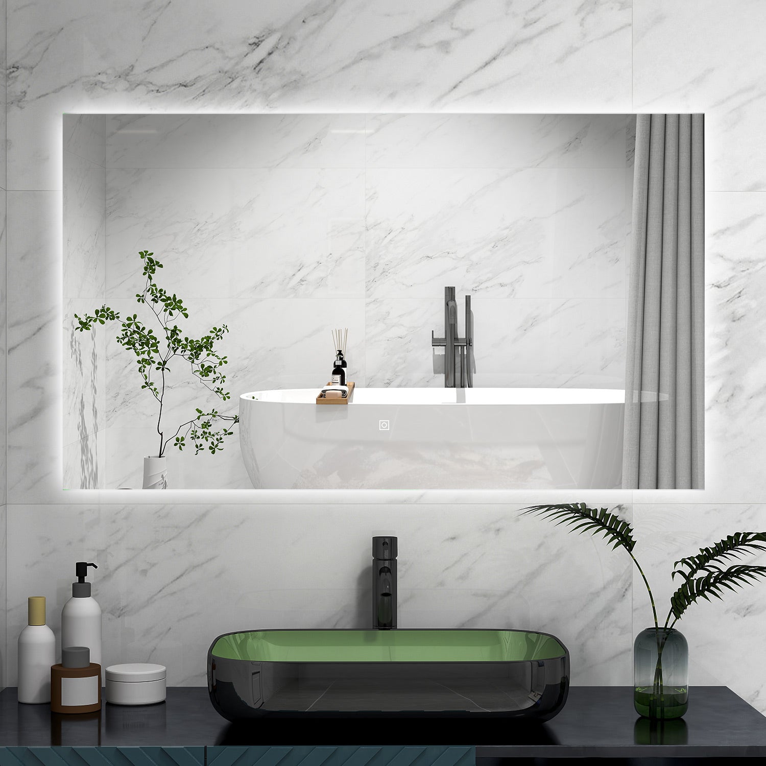 AICA Specchio da bagno 100 x 60 cm, antiappannamento, Regorabile, interruttore touch, Funzione Memoria