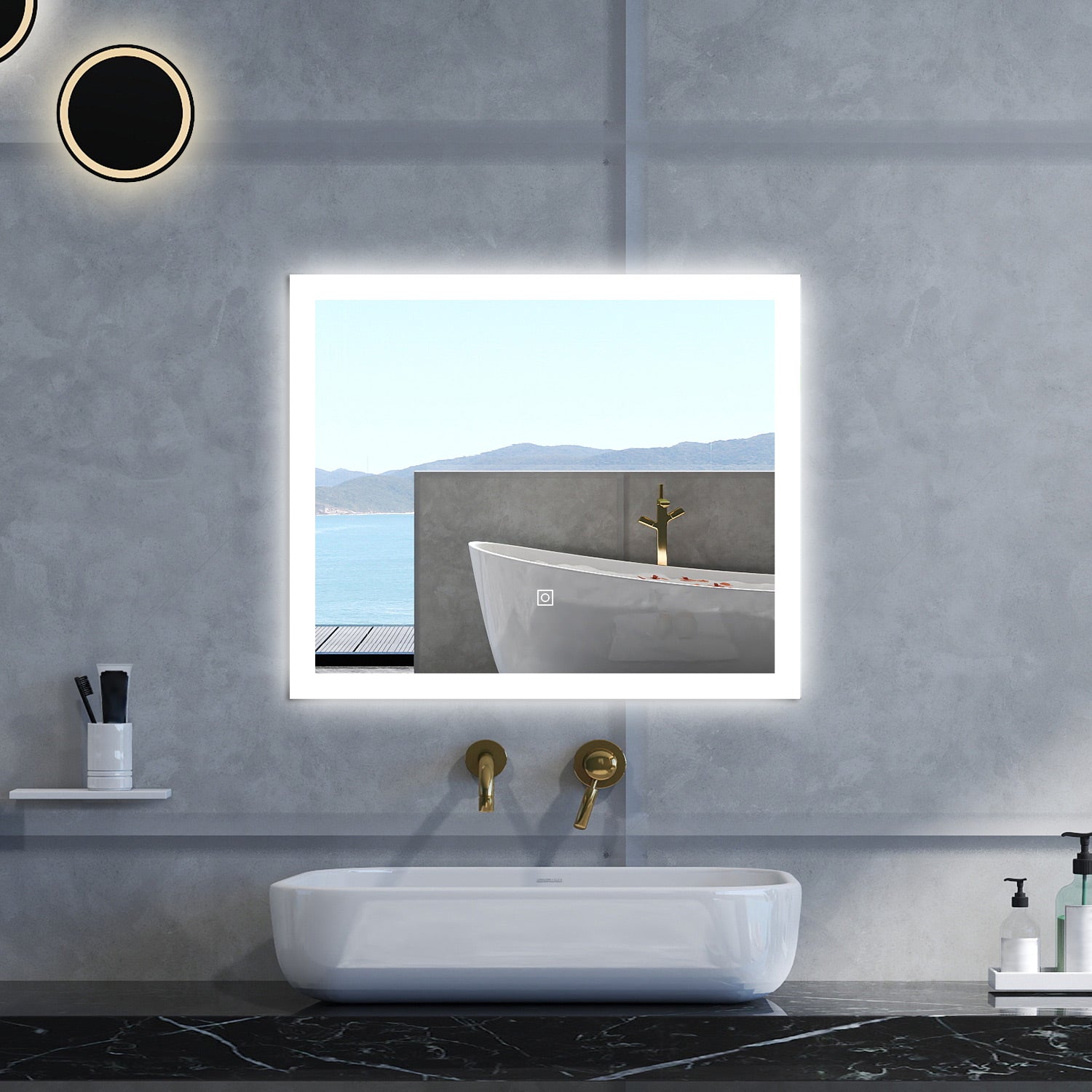 Specchio da bagno Rettangolare con 90x70cm,3 colori,Memoria, Antifog,Regorabile,Retroilluminato,doppio interruttore,