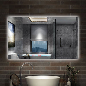 Specchio bagno Rettangolare 100x60 cm con led. Dimmerabile + Touch Control + Bordo non sabbiato + IP44