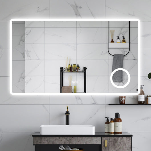 AICA Specchio da bagno  120 x 70 cm, dimmerabile, Blue tooth, Funzione Memoria, antiappannamento, 3 colori, Magnificatore