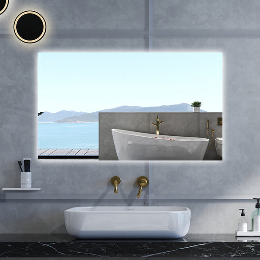 Specchio da bagno Rettangolare con 100x60cm,Memoria, Antifog,Regorabile,Retroilluminato,doppio interruttore,