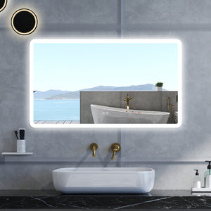 Specchio da bagno Rettangolare con 100x60cm,Blue tooth,3 colori,Memoria, Antifog,Regorabile,Retroilluminato,doppio interruttore,