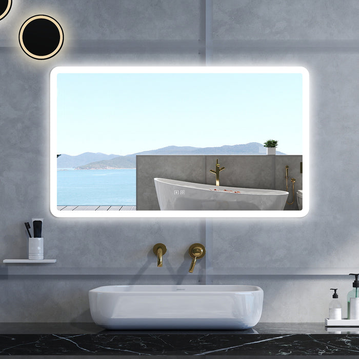 Specchio da bagno Rettangolare con 100x60cm,Blue tooth,3 colori,Memoria, Antifog,Regorabile,Retroilluminato,doppio interruttore,