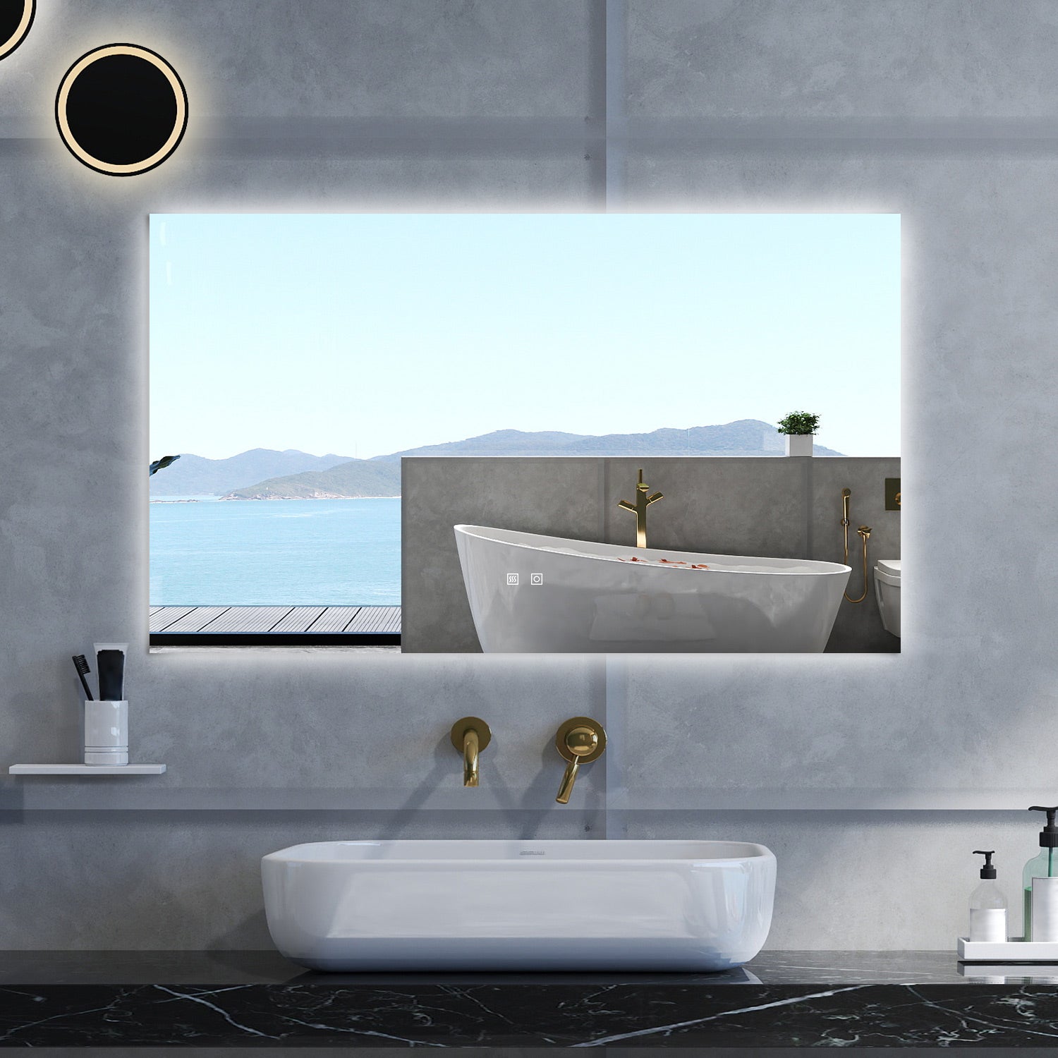 Specchio da bagno Rettangolare con 100x60cm,3 colori,Memoria, Antifog,Regorabile,Retroilluminato,doppio interruttore,