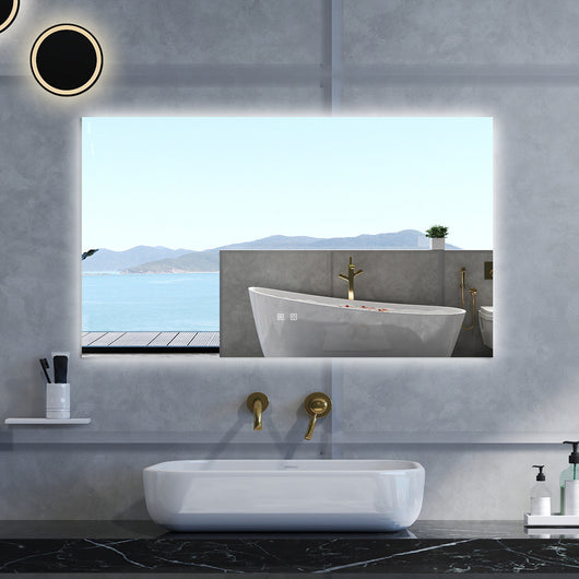Specchio da bagno Rettangolare con 100x60cm,3 colori,Memoria, Antifog,Regorabile,Retroilluminato,doppio interruttore,