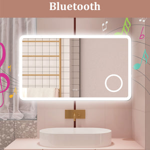 AICA Specchio da bagno  100 x 60 cm, dimmerabile, Blue tooth, Funzione Memoria, antiappannamento, 3 colori, Magnificatore
