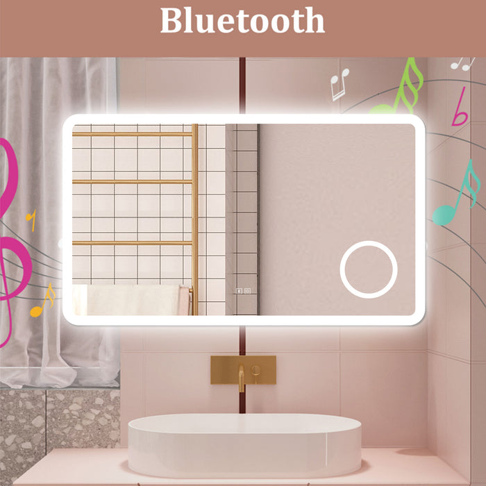AICA Specchio da bagno  100 x 60 cm, dimmerabile, Blue tooth, Funzione Memoria, antiappannamento, 3 colori, Magnificatore