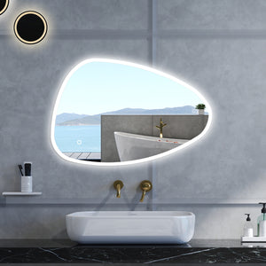Specchio da bagno Asimmetrico con 120x80cm,3 colori,Memoria, Antifog,Regorabile,Retroilluminato,doppio interruttore,