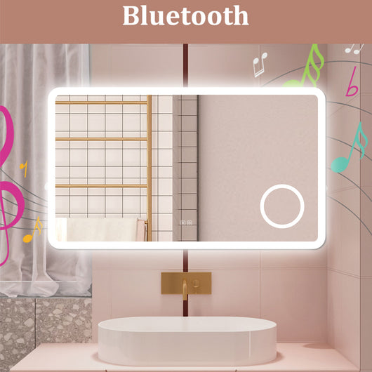 AICA Specchio da bagno  120 x 70 cm, dimmerabile, Blue tooth, Funzione Memoria, antiappannamento, 3 colori, Magnificatore