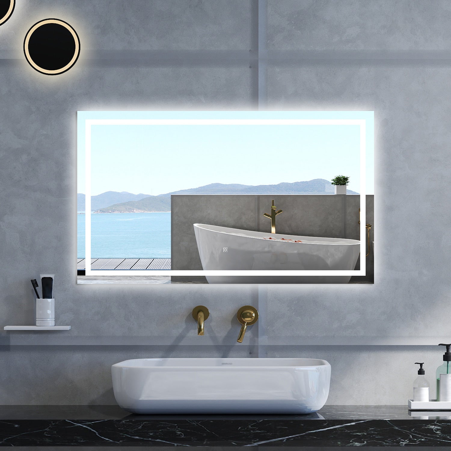 Specchio da bagno Rettangolare con 70x50cm,3 colori,Memoria, Antifog,Regorabile,Retroilluminato,doppio interruttore,