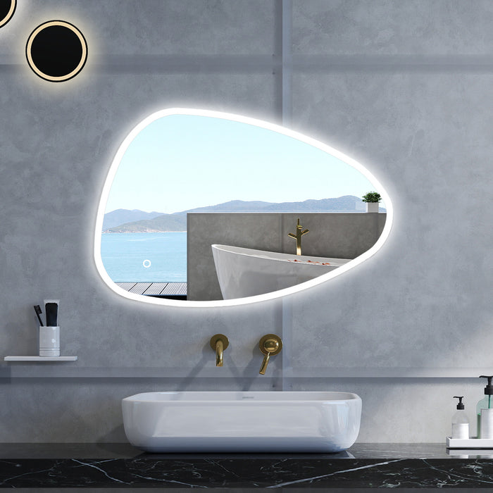 Specchio da bagno Asimmetrico con 100x80cm,3 colori,Memoria, Antifog,Regorabile,Retroilluminato,doppio interruttore,