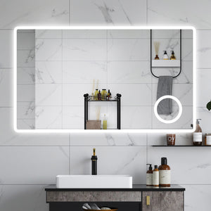 AICA Specchio da bagno  100 x 60 cm, dimmerabile, Blue tooth, Funzione Memoria, antiappannamento, 3 colori, Magnificatore