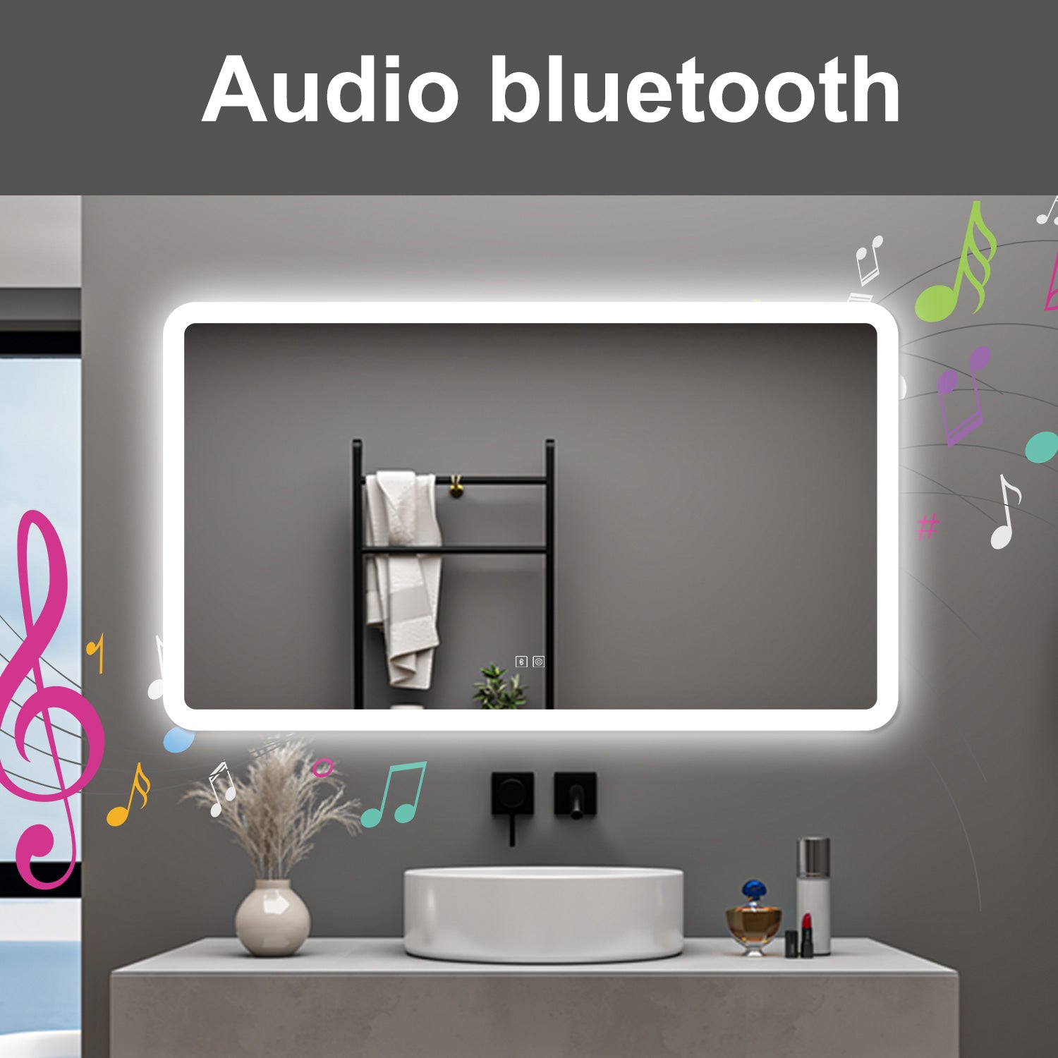 AICA Specchio da bagno  70 x 120 cm, dimmerabile, Blue tooth, Funzione Memoria, antiappannamento, 3 colori