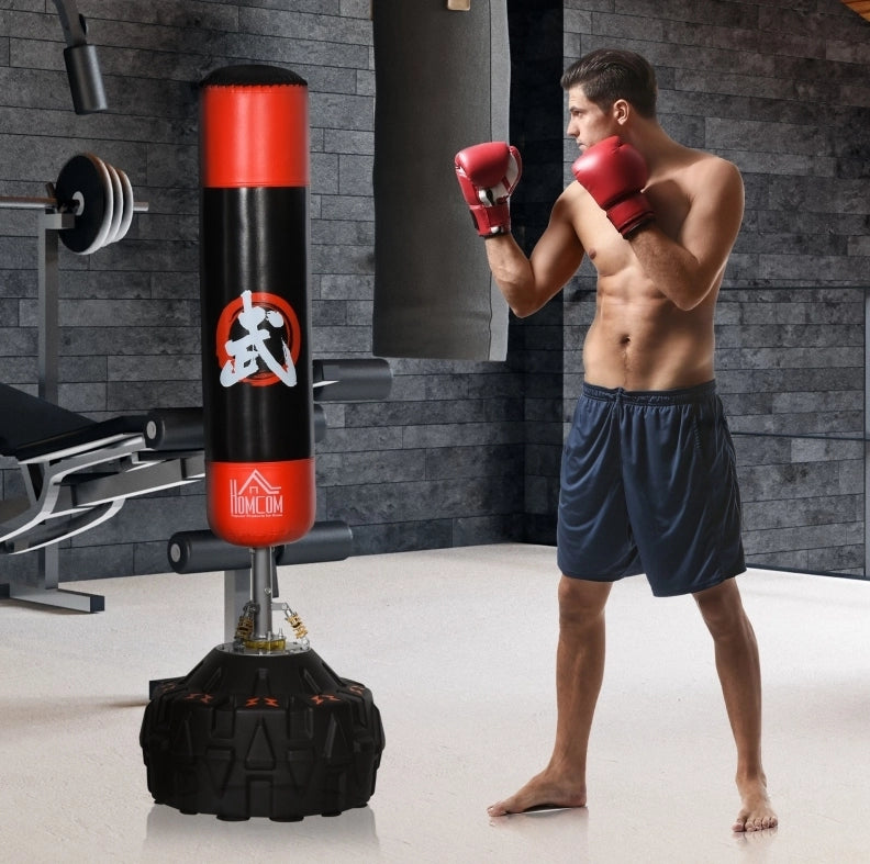 Sacco da Boxe Autoportante con Base Ventosa Nero e Rosso 60x60x180 cm per Allenamento Professionale