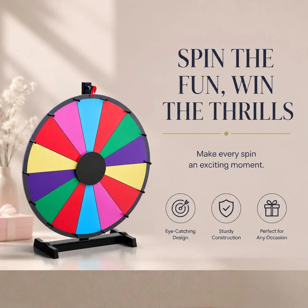 24 Inch Lucky Spin Wheel Game With 14 Slots And Stand, Erasable Blackboard Surface Includes 2 Markers For Party Bar Exhibition Raffle Event