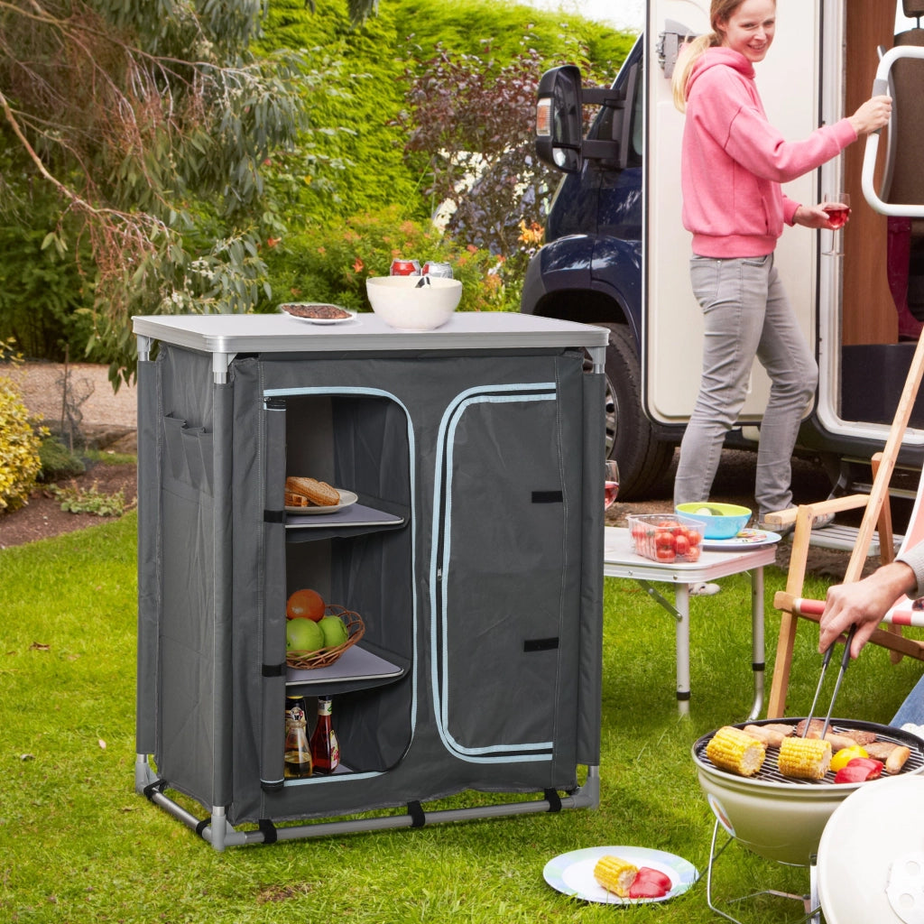 Mobile da Campeggio 3 Mensole 96x49,5x104 cm in Alluminio e Tessuto Oxford Grigio