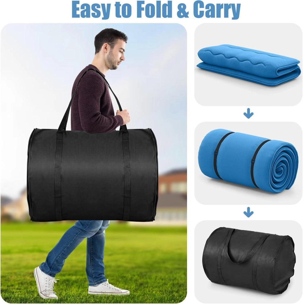 Futon - Materasso portatile giapponese 140 x 200 cm, imbottitura in cotone, materasso pieghevole per 2 persone, borsa per il trasporto, fodera lavabile, 2 fasciature, tatami pieghevole per