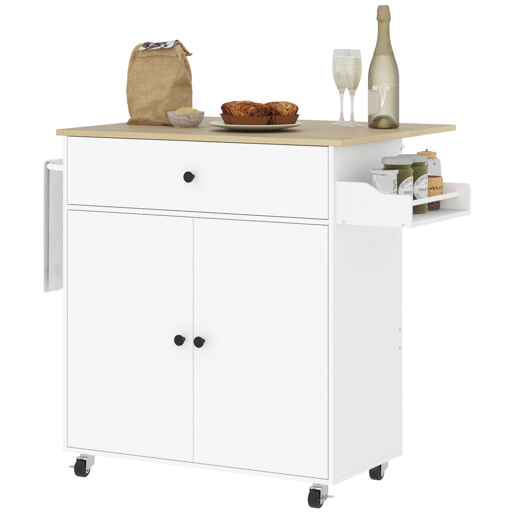 Carrello da Cucina Piano a Ribalta Isola Multiuso con Portaspezie e Portasciugamani 106x42x87 cm Rivestimento in