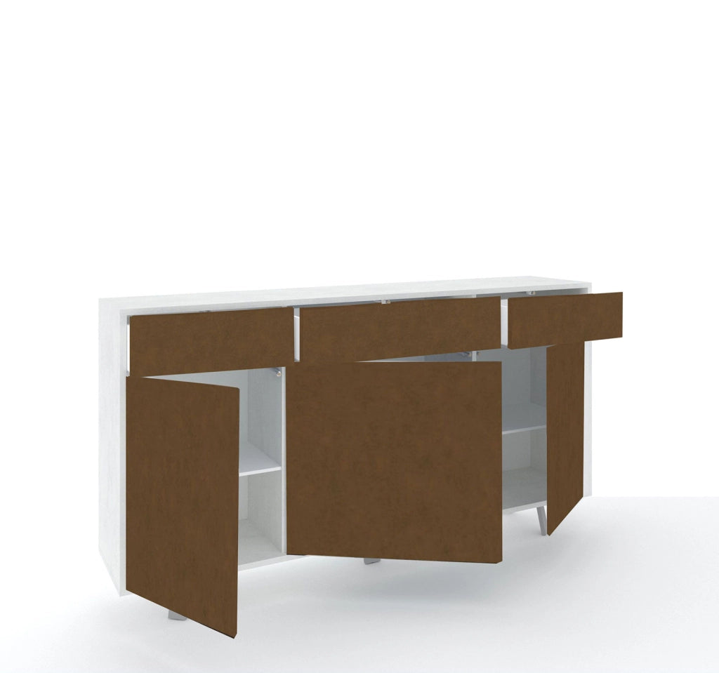 Mobile Soggiorno Madia 3 Ante 3 Cassetti 164x41x92 cm Ossido Bianco e Ruggine
